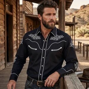 El General Embroidered Black Western Scroll and Pearl Snap Shirt - Size 3XL